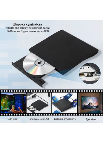 Наружный привод дисковод AMMTOO CD-DVD USB 3.0/DVD-R DVD-RW Black No Brand (366303877)