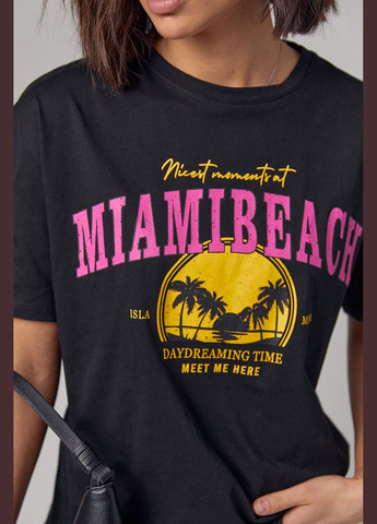 Чорна літня трикотажна футболка з принтом miami beach - сірий Lurex