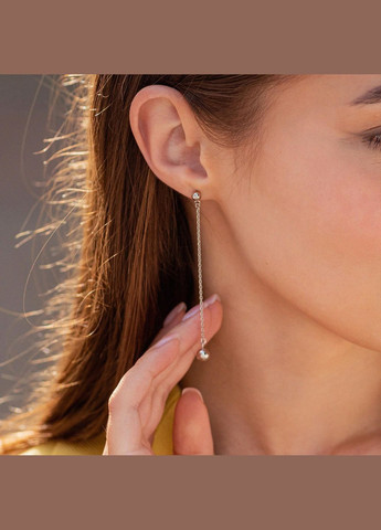 Срібні сережки - пусети Кульки на ланцюжку 40018 Oniks (264022603)