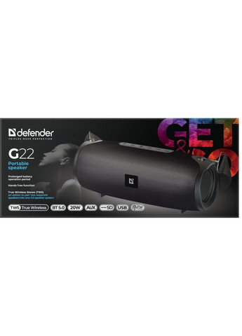 Акустическая bluetooth колонка Defender (1.0) G22 20Вт TF USB AUX (Черный) No Brand (332636837)