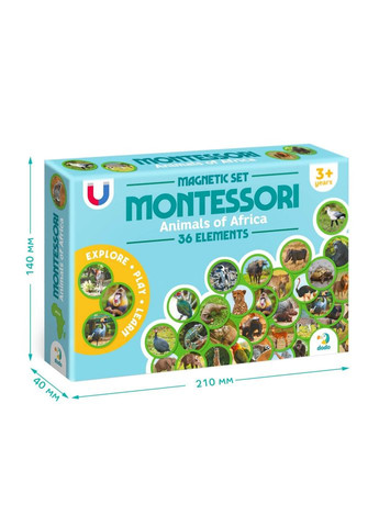 Детский магнитный набор Монтессори "Животные на континентах: Африка" 200284, 36 элементов DoDo Toys (364554747)
