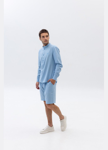 Светло-голубой летний льняный кэжуал костюм из лого ск с рубашкой, с шортами Vakko