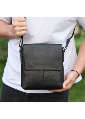 Кожаная мужская сумка-мессенджер 21х23х5.5, сумка планшет через плечо 48450 черная Tiding Bag (370159503)