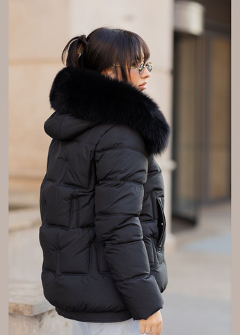 Чорна зимня зимова жіноча коротка куртка з натуральним хутром песця 52652 Visdeer