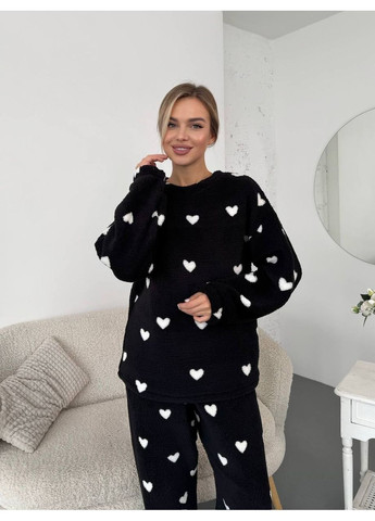 Чорна зимня жіночий теплий домашній костюм у серці Fashion