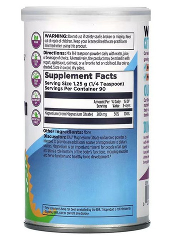 Magnesium Powder (from Magnesium Citrate) 112,5 g /90 servings/ KAL (332614779)