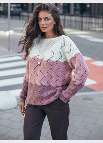 Пудровый демисезонный трёхцветный вязаный джемпер пудровый Dressa