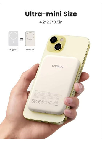 Магнітний Magsafe Павербанк PB560 5000 mAh 15 Вт з бездротовою магнітною зарядкою для iPhone Ugreen (349824327)