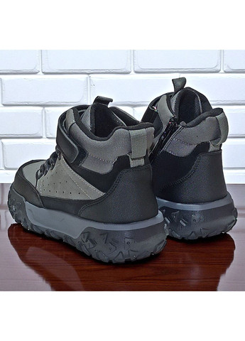 Серые спортивные, повседневные, кэжуал осенние утепленные демисезонные осенние ботинки ортопедические хайтопы на липучке для мальчика на флисе клиби Clibee