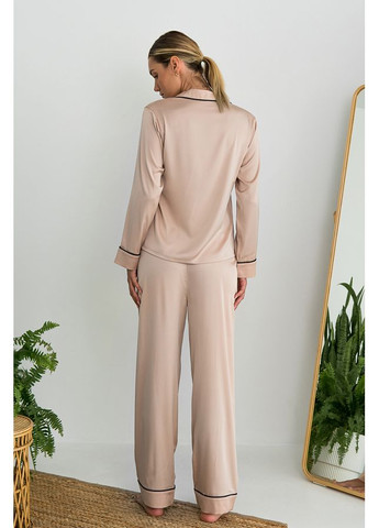 Бежева всесезон піжамний шовковий костюм beige peach сорочка + брюки Forly