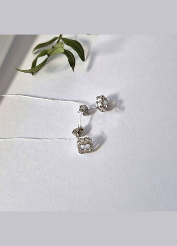 Срібні сережки гвоздики на фіксаторах Квітка з Білими каменями срібло 925 проби Родоване 1.10г 1057 No Brand (306741635)