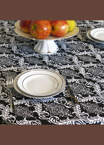 Скатерть на прямоугольный стол с тефорновой водоотталкивающей пропиткой черного цвета с белым принтом "Ажур" 120, 140 Maystat (305390060)