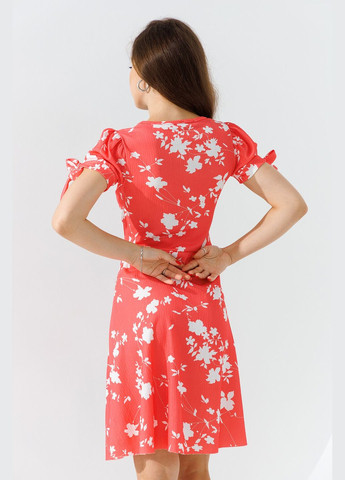 Коралловое повседневный платье с узором женское 24128 коралловый (2000990623676s) shop (2000990623676) Poncik