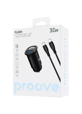 Автомобільний зарядний пристрій Flash 30W (Type-C + USB) + Cable Type-C to Type-C Black (CCFC30111201) Proove (386048585)