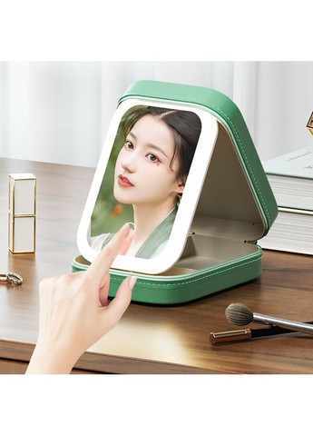 Портативный кейс органайзер для косметики с зеркалом на крышке и LED подсветкой Comod-Case CC-9878 Green No Brand (363555634)