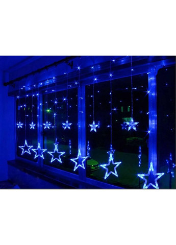 Гирлянда-бахрома штора НА БАТАРЕЙКАХ + USB Звезды 12 звезд LED 3м*1м Синий ночник Po Fanu (370568672)
