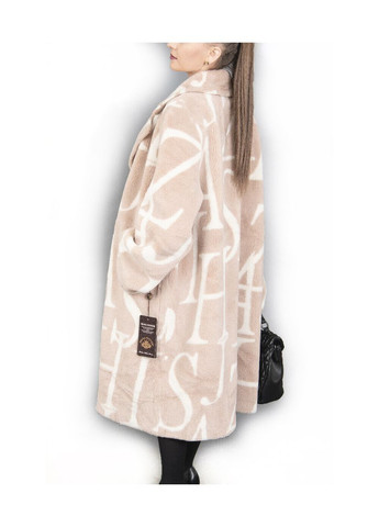 Хутряне пальто з вовни. Шубка Тедді приємного пудрового кольору з літерами. Великий розмір 60-62 (7-8XL) арт. No Brand 235 (362220742)