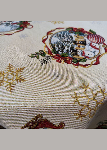 Новорічна скатертина на овальний стіл, святкова гобеленова овальна скатертина на стіл з золотим люрексом 160, 300 Maystat (306812361)