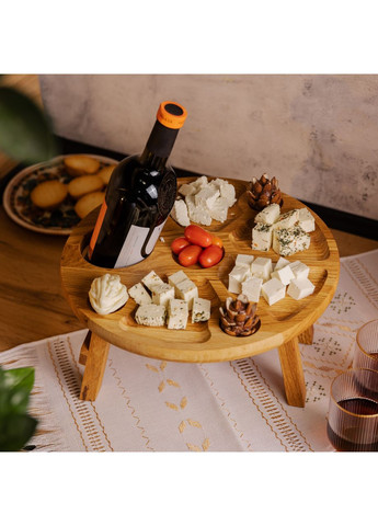 Винный столик-менажница из дерева 35 см круглый на ножках дуб BWR350180 LUGI (370801952)