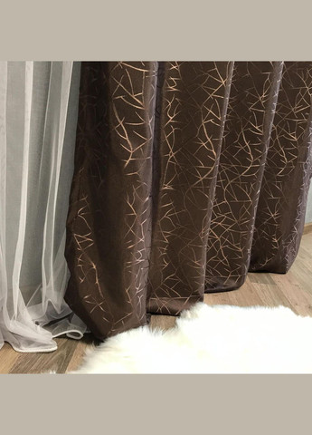 Набір штори для спальні мармурові жакард Коричневий 200x270 см (Е101109B-2) No Brand (306633594)