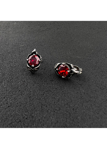Готичні сережки череп з червоним каменем із медичної сталі ES-041 No Brand (299330609)