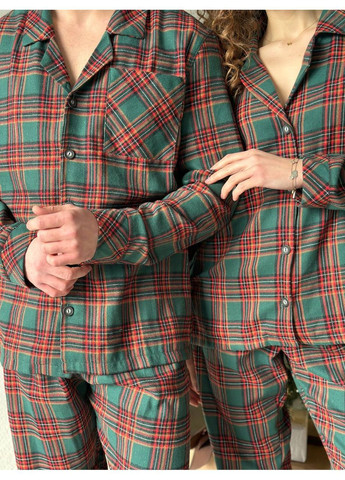 Зелена всесезон затишна домашня піжама для фемілі луку сорочка + брюки Vakko