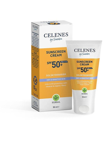 Солнцезащитный крем для сухой и чувствительной кожи SPF 50+ Herbal Sunscreen Cream Spf 50+ Dry & Sensitive 50ml. Celenes (368610394)