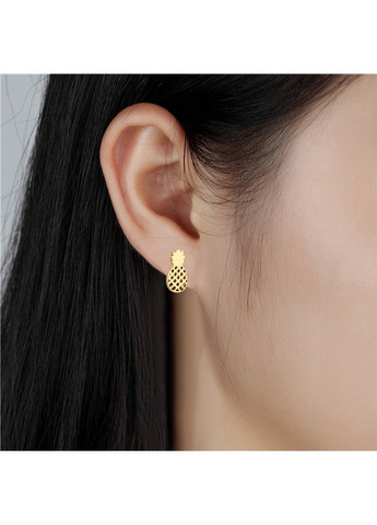 Сережки ананас з нержавіючої медичної сталі з позолотою ES-113 No Brand (299330404)