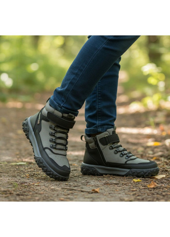 Серые спортивные, повседневные, кэжуал осенние утепленные демисезонные осенние ботинки ортопедические хайтопы на липучке для мальчика на флисе клиби Clibee