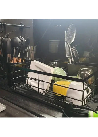 Металлическая сушилка для посуды с контейнером для столовых приборов 44х31,5х13,5 см (478786-Prob) Черная Unbranded (311885850)