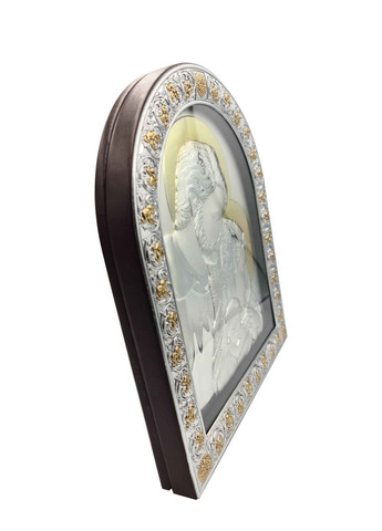 Ікона Святе Сімейство 26х21см в католицькому стилі під склом в коричневій шкірі Silver Axion (265446090)