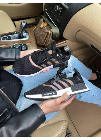 Чорні Осінні кросівки чоловічі adidas nmd black white reflective адідас No Brand