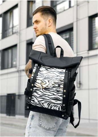 Мужской рюкзак роллтоп с карманом под ноутбук Черный с принтом Zebra (11440301641) Sambag (360965691)