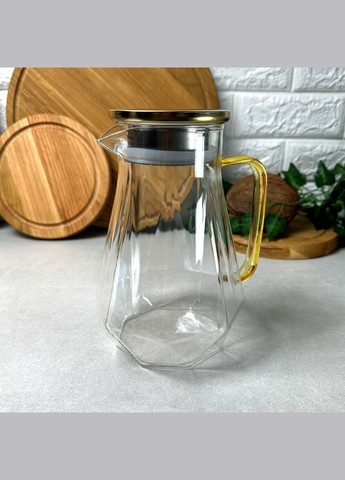 Стеклянный алмазный чайник 1,5 л для плиты с золотистой ручкой No Brand (303213331)