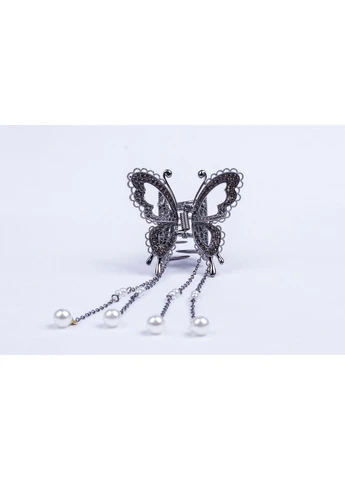 Шпилька крабік метелик чорна зі стразами та підвісками Fashion Jewelry (393951539)
