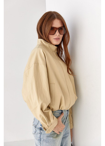 Кремова демісезонна укорочена куртка-бомбер No Brand