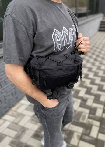 Тактична сумка-бананка поясна слінг через плече Strike Black чорна velcro molle No Brand (388094744)