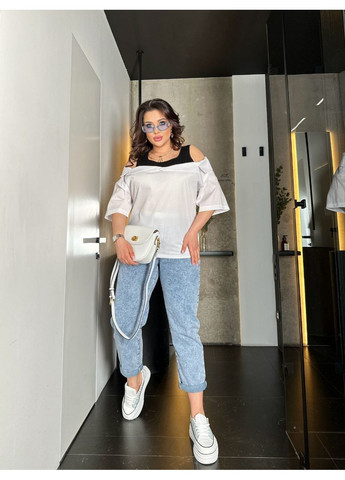 Біла блуза з відкритими плечима No Brand