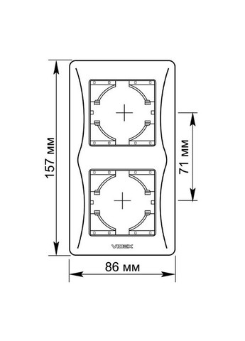 Пластиковая рамка на 2 поста BINERA VFBNFR2V-SS вертикальная серебристая Videx (282313668)
