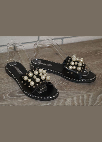 Шльопанці жіночі чорні з перлинами No Brand Dahongren (322261240)
