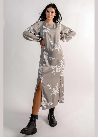 Оливкова (хакі) повсякденний жіноча сукня прямого силуету з округлою горловиною зі штапель-твілу (пл 1921) RiMari