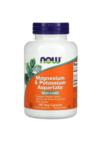 Витамины и минералы Magnesium & Potassium Aspartate with Taurine, 120 капсул Now (293482927)