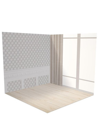 Кутовий вініловий фотофон 3D, візерункова стіна і вікно, підлога бежевий мармур і світле дерево, 70×70 см, №58399 PhotoVinyl (354359494)