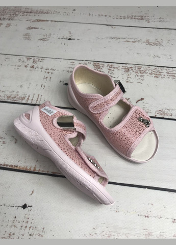 Розовые тапочки босоножки детские текстильные для девочек розовый (047) Waldi с брошкой