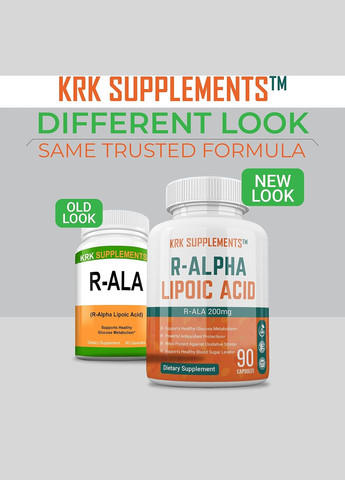 R-альфа-ліпоєва кислота R-Alpha Lipoic Acid 200 mg 90 caps KRK Supplements (291848536)