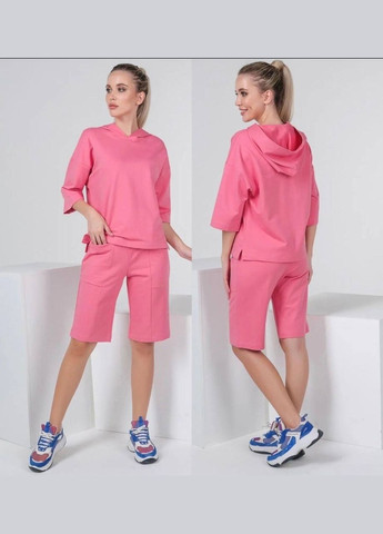 Жіночий костюм двійка з шортами колір рожевий р.50/52 453625 New Trend (286330086)