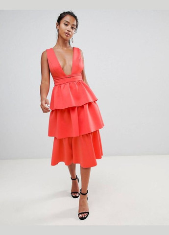 Помаранчева сукня міді ярусна Asos