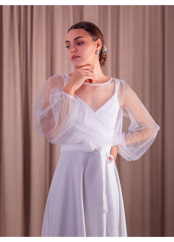 Білий вечірня плаття а-силует First Woman в горошок