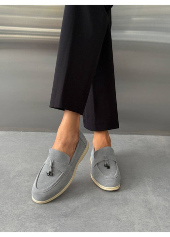 Женские лоферы серые замшевые nikart с декоративной фурнитурой. | серые (355796228)