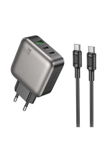 Сетевое зарядное устройство PD45W (2C1A) Charger Set (C to C) (EU) Black (6941991116278) Borofone BAS56A Absolute (340061338)